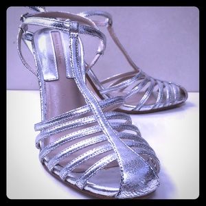 Silver high-heel sandals from Zara.
